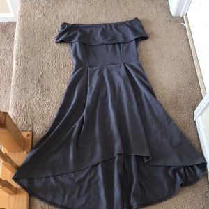 BOOHOO plus grey off the shoulder high low dress